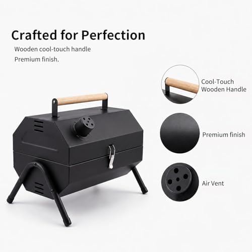 Tabletop Charcoal Grill, Portable Foldable Tabletop BBQ Grill with Dual Sided Griddle & Grill, Compact Folded Design, Thickened Body for Camping, Picnic & Outdoor Cooking