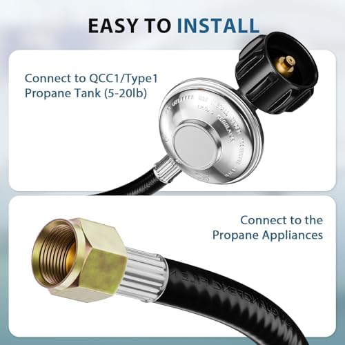 2 Feet Universal Gas Grill Regulator and Hose, 3/8" Female Flare