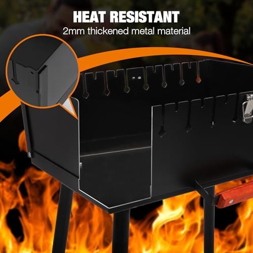 Portable Mangal Grill, Foldable Heavy Duty Charcoal BBQ Grill for Kabob, Kebab and Shashlik, Compact Case Design Tool-Free Assembly Outdoor Grill for Backyard Camping Travel and Hiking