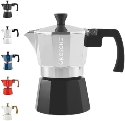 GROSCHE Milano Stovetop Espresso Maker Moka Pot 3 espresso Cup Tuxedo Black
