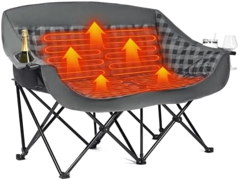 Heated Double Camping Chair - Heated Loveseat Padded Chairs for 2 Person