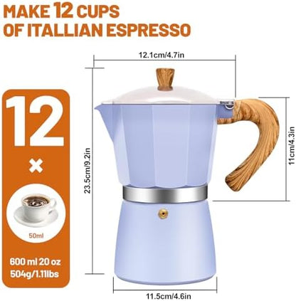 12 Cup Aluminum Espresso Stovetop Moka Pot Express Coffee Maker Percolator Italian Classic Mocha Coffee Machine for Italian and Cuban Cafe Brewing for Home & Camping 600ml 20oz