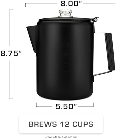 COLETTI Bozeman Black Percolator Coffee Pot — Camping Coffee Pot — America’s Sleekest Percolator – NO Aluminum or Plastic [12 cup]