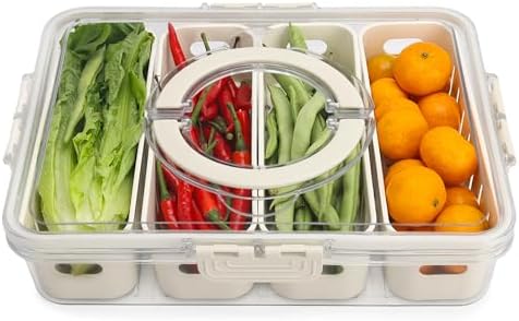 Salad Bar Containers for Fridge with Lid Handle, Fruit Storage Veggie Tray