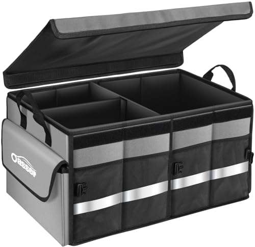 Oasser Car Trunk Organizer with Foldable Soft Lid, 55L 3 Compartments Grey