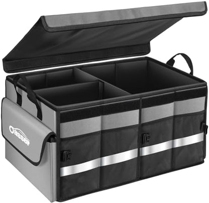 Oasser Car Trunk Organizer with Foldable Soft Lid, 55L 3 Compartments Grey