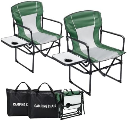 2 Pack Camping Chairs with Side Table & Cup Holder 400 lbs
