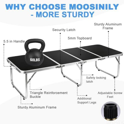 Moosinily Small Camping Table 4FT Folding Picnic Table Foldable Low Camp Table Portable Short Aluminum Outdoor Short Floor Beach BBQ Travel Black 47.2×15.7 inch