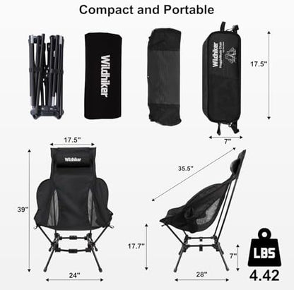 Wildhiker HuggleMode High Back Folding Camping Chair, 2 Seat Heights -Black