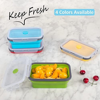 Collapsible Food Storage Containers with Airtight Lid, 27 oz, Kitchen Stacking Silicone Collapsible Meal Prep Container Set for Leftover, Microwave Freezer Dishwasher Safe, 4 Colors, Set of 4