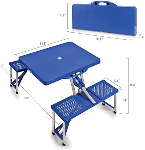 Picnic TIME Portable Folding Picnic Table with Seats for 4, Collapsible Aluminum Table with Benches & Umbrella Hole, Lightweight Foldable Table for Camping, Travel, Backyard, Tailgating