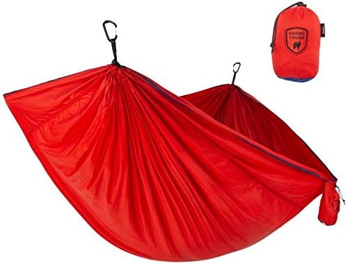 Grand Trunk TrunkTech Single Hammock - One Person Camping, Portable, and Travel Hammock - Nylon and Weather-Proof - Strap to Trees, Red with Navy Trim