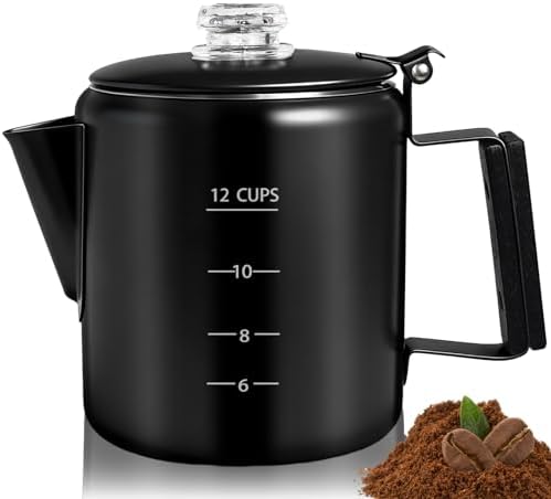 12 Cup Percolator 304 Stainless Steel Coffee Pot Coffee Maker Coffee Machine with Solid Wood Handle Transparent Knob Stovetop Greca Mocha for Induction Home and Camping 2200ml 74.4oz