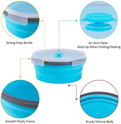 Collapsible Food Storage Containers with Airtight Lid, 40.5 oz, Kitchen Stacking Silicone Collapsible Meal Prep Container Set for Leftover, Microwave Freezer Dishwasher Safe, 4 Colors Round, Set of 4