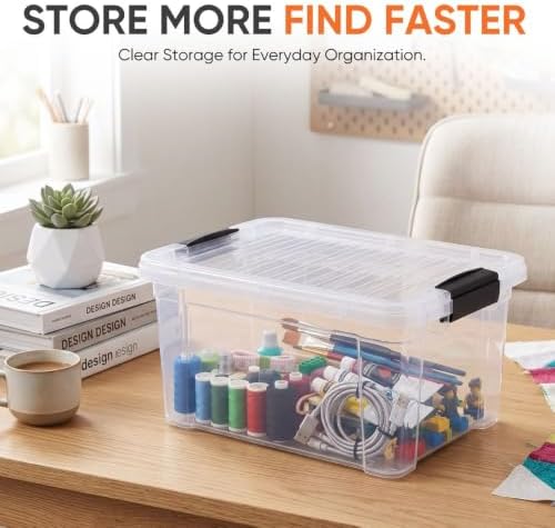 Superio 6.6 Quart Clear Plastic Storage Boxes with Lids, Stackable Organizer Containers, BPA-Free Storage Bins for Home, Office, School & Dorm, 2 Pack