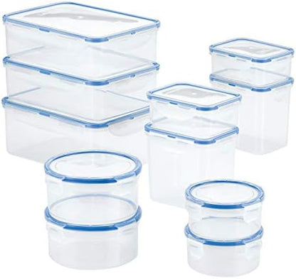 LocknLock Easy Essentials Food Storage lids/Airtight containers, BPA Free, 22 Piece, Clear