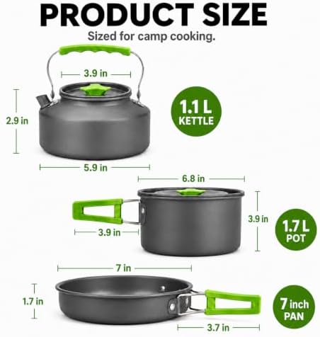MalloMe Camping Cookware Mess Kit for Backpacking Gear – Camping Cooking Set - Camping Pots and Pans Set - Backpacking Stove/Portable Stove Compatible - Camp Kitchen Equipment Accessories Pot