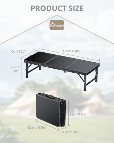 HOMGEN Stable Tri-Foldable Camping Small Table-Up to 66lbs Capacity