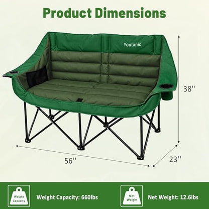 Youtanic Oversized Double Camping Chair, Folding Loveseat Camping Couch