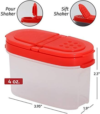 SIGNORA WARE Spice Jars with Lids - 4 oz Refillable Empty Airtight Spice/Seasoning Containers Set -2 in 1 Pour/Sift Shaker Lids Clear Plastic Spice/Seasoning Organizer Kitchen/Travel 4 pk.Red