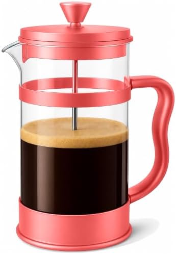 Utopia Kitchen Borosilicate Glass French Press Coffee Maker 34 Oz, Red