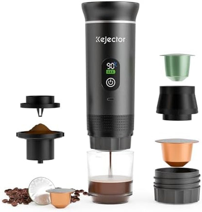 Portable Coffee Maker Espresso Machine Cafetera Portatil Personal Rechargeable Coffee Maker Small for Travel Camping usb-c Battery Espresso Maker, 3-IN-1 Compatible with Ground Coffee & NS Capsule