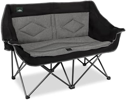 Northroad Folding Loveseat Camping Chair Portable Double Duo Full Padded Garden Chair for 2 Person Sofa w/ 2 Cup Holder,Wine Glass Holder,Mesh Storage,Support 500lbs for Picnic Beach Travel