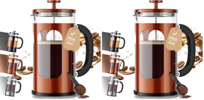 Veken French Press Coffee Maker,No Plastic Touching Cafe,34oz 1L Cafetera,Heat Resistant Thickened Borosilicate Glass Stainless Steel Brewer,Pot for Kitchen,Travel,Camping,Tea,Gifts,Copper (Pack of 2)