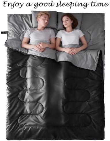 Tuphen Double Sleeping Bag, Sleeping Bag with 2 Pillows, Queen Size XL Bag for 2 People, Cold Warm Weather- 3 Seasons, Waterproof Adults for Camping, Backpacking or Hiking