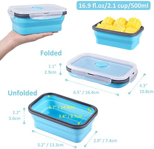 Collapsible Food Storage Containers with Airtight Lid, 16.9 oz, Small Kitchen Stacking Silicone Collapsible Meal Prep Container Set for Leftover, Microwave Freezer Dishwasher Safe, 4 Colors, Set of 4