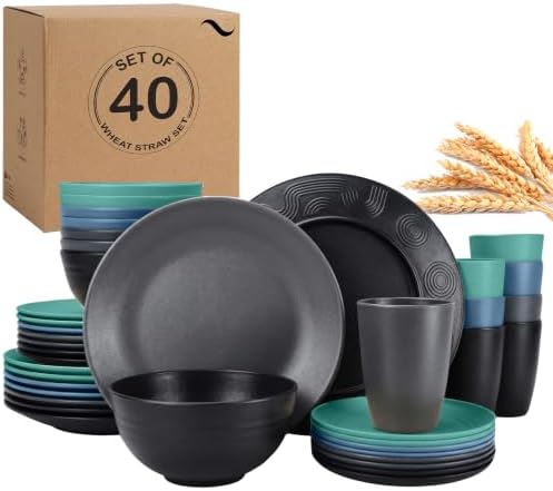 PYRMONT Wheat Straw Plates and Bowls Sets Dishware Sets(40pcs,Nightscape)