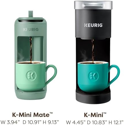 Keurig K-Mini Mate Single Serve K-Cup Pod Coffee Maker, Brews Up to 12 oz Cup, Compact Portable Coffee Machine for Small Spaces, Great for Dorms & Offices, Glamping Green