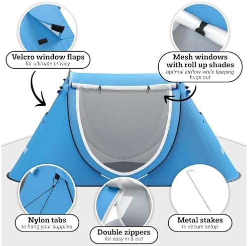 Abco Tech Pop Up Tent - Portable Tent for Camping 2 Person Pop Up with Double Doors - Water-Resistant and UV Protection - Foldable Cabana with Zipper and Carrying Bag - Sky Blue, 88.6"x47.2"x37.4"