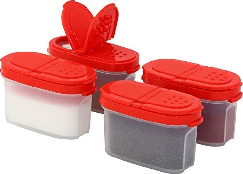 SIGNORA WARE Spice Jars with Lids - 4 oz Refillable Empty Airtight Spice/Seasoning Containers Set -2 in 1 Pour/Sift Shaker Lids Clear Plastic Spice/Seasoning Organizer Kitchen/Travel 4 pk.Red