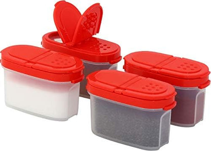 SIGNORA WARE Spice Jars with Lids - 4 oz Refillable Empty Airtight Spice/Seasoning Containers Set -2 in 1 Pour/Sift Shaker Lids Clear Plastic Spice/Seasoning Organizer Kitchen/Travel 4 pk.Red