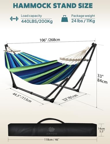 ANYOO 2-in-1 Hammock & Chair Stand with Collapsible Steel Frame & Carry Bag