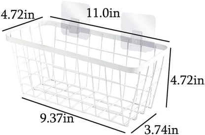 2 Set LeleCAT Hanging Wall Basket Organizer, Over the Cabinet Door Adhesive Wire Baskets for Organizing Kitchen Food Pantry Bathroom Shelf Storage No Drilling Wall Mounted,White