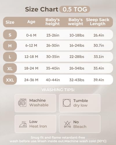 Yoofoss Baby Sleep Sack 0-6 Month 0.5TOG 100% Organic Cotton 2-Way Zipper