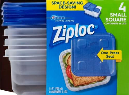 Ziploc Food Storage Meal Prep Containers Reusable for Kitchen Organization, Smart Snap Technology, Dishwasher Safe, Square, 4 Count