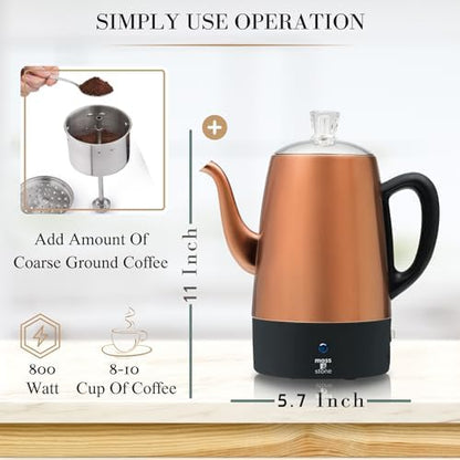 Moss & Stone 10 Cup Copper Electric Percolator Coffee Pot, Stainless Steel