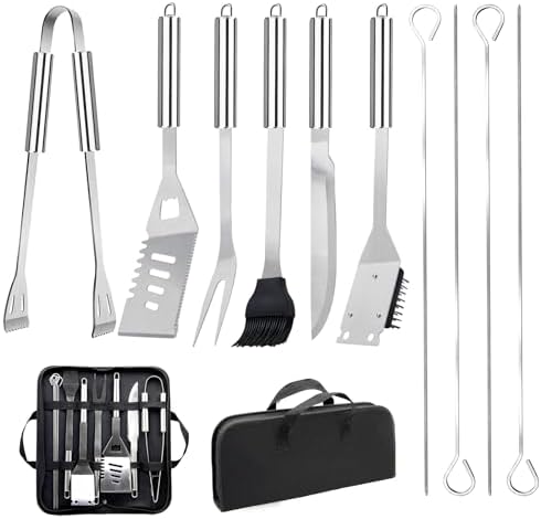 11Pcs Stainless Steel BBQ Grilling Accessories Set, Dad Gifts for Men Christmas Grilling Gifts,Portable Practical Grill Tools Utensils Kit with Storage Bag for Outdoor Grill Camping Backyard
