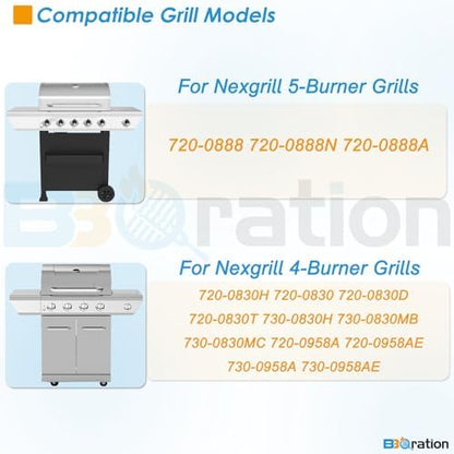 Replacement Parts Kit for Nexgrill 5-Burner 720-0888 720-0888N 720-0888A, 4-Burner 720-0830H 720-0830, Cooking Grate, Grill Heat Shield and Burner Kit for Nexgrill Replacement Parts
