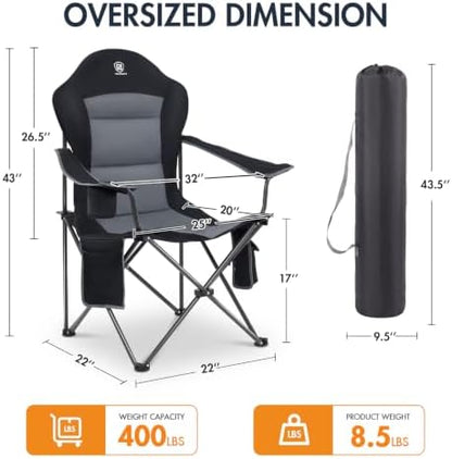 EVER ADVANCED Oversized Heated Camping Chair, Lawn Chairs Heated Chairs Outdoor Sports with 3 Heat Levels, Heated Folding Chair Camping Chairs for Adults Supports 400lbs, Battery Not Included