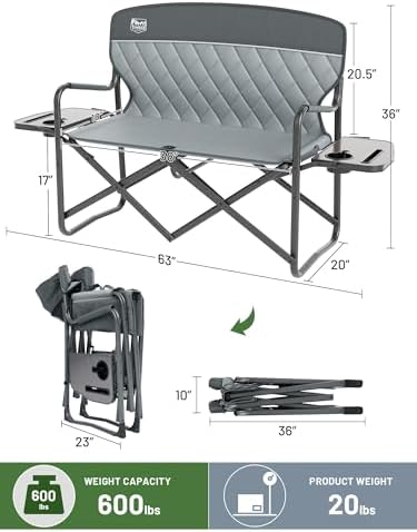 TIMBER RIDGE 600lbs ouble Camping Chair Portable Loveseat Director Chairs