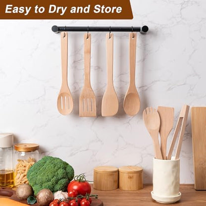 Eisinly 7-Piece Wooden Cooking Spoons, Sturdy Beech Utensil Set