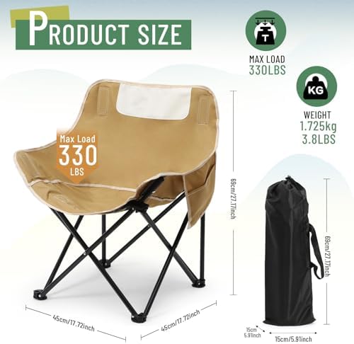 2 Pack Folding Camping Chairs Portable, Black, Khaki, Solid Color