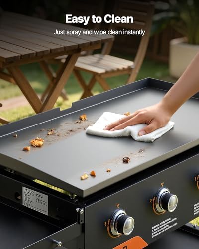 VEVOR Gas Griddle, 4-Burner Flat Top Grill, 36 inch Grill Plate Foldable Propane Griddle with Wheels, 60000 BTU Outdoor Flat Top Grills for Pan-Frying, Grilling, Stir-Frying, & BBQ, Pulse Ignition
