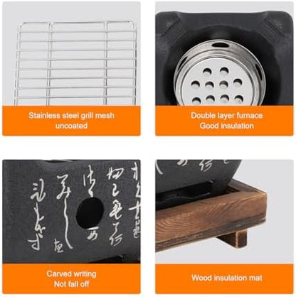 Portable Charcoal Grill, Japanese BBQ Stove with Even Heat