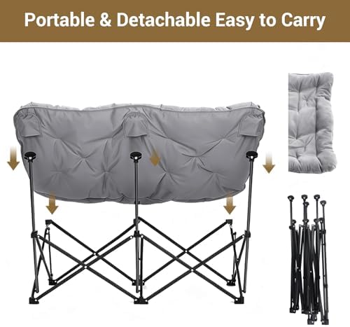 Oversized Padded Double Camping Chair with High Back Heavy Duty Folding Comfy Chair Butterfly Chair for Adults Lawn Patio Outdoor