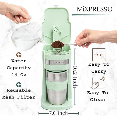 Mixpresso Single Serve & Single Cup Coffee Maker with 14oz Travel Mug Green